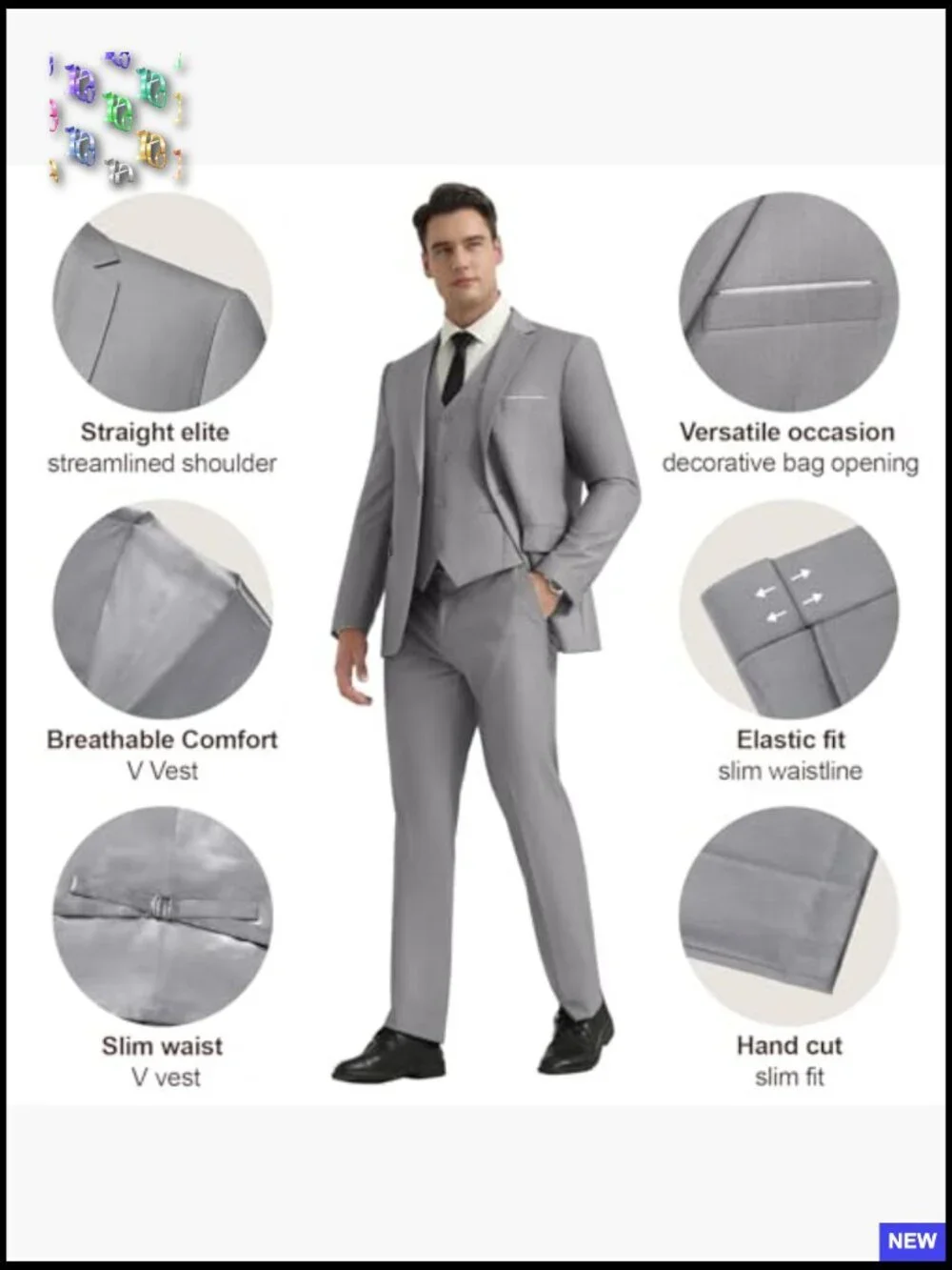 Slim Fit Business Suit Set Modern One Button Blazer Vest Pants Formal Elegant